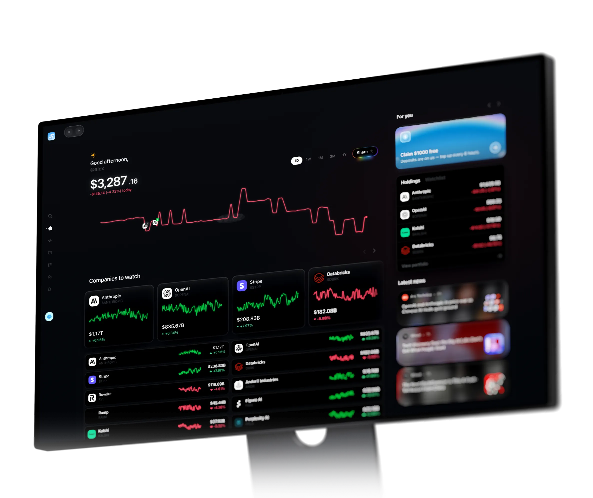 Illustrative Soar web trading interface